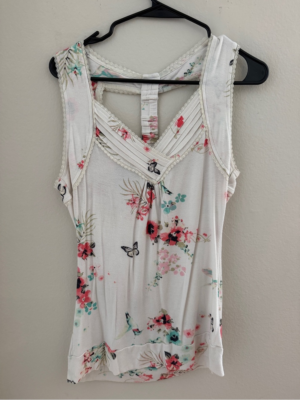 American Rag White Floral & Teal Sleeveless Tank